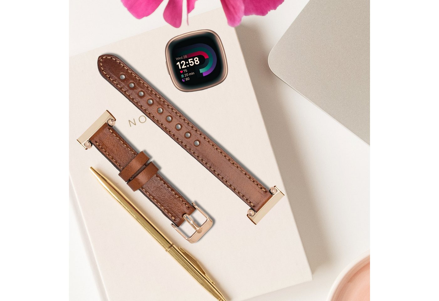 Renna Leather Uhrenarmband Fitbit Versa 4 / 3 / Sense / Sense 2 Leder Smart Uhrenarmband von Renna Leather