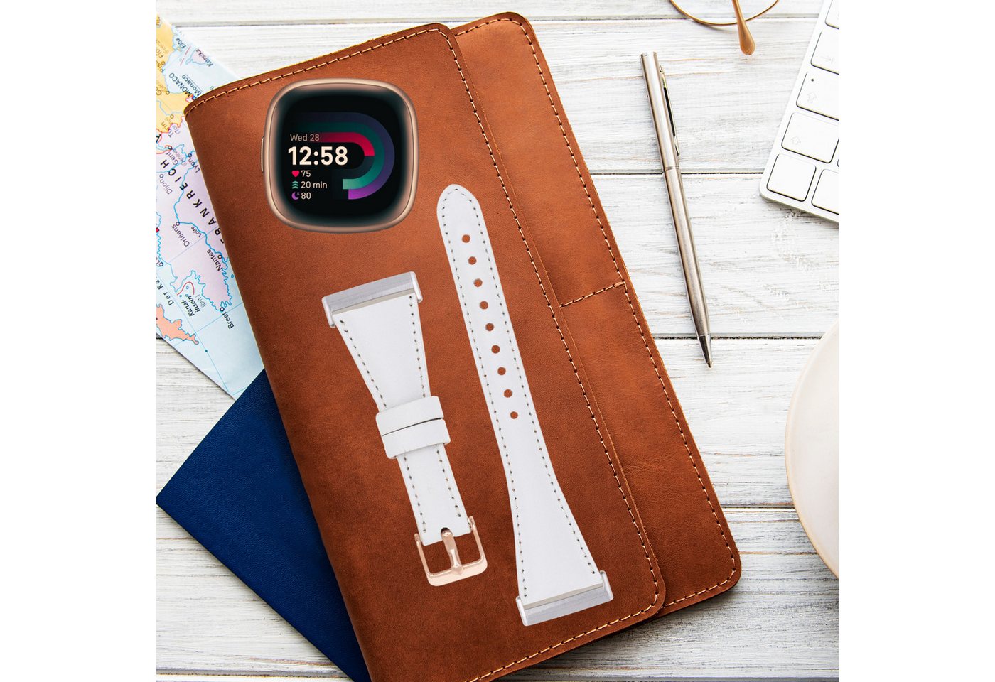 Renna Leather Uhrenarmband Fitbit Versa 4 / 3 / Sense / Sense 2 Leder Smart Uhrenarmband von Renna Leather