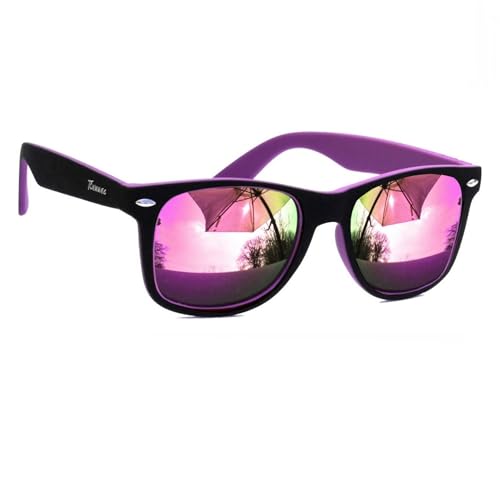 Rennec Damen Sonnenbrille Retro Lila Verspiegelt Nerdbrille Zweifarbig Schwarz Violett Vintage Design Festivalbrille von Rennec