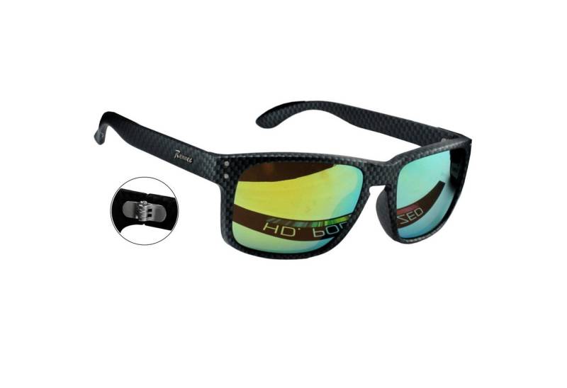 Rennec Sonnenbrille (1x Markenbrille in Carbon Optik mit Brillenbeutel) Polarisierte Gläser Verspiegelt Bügel mit 3in2 Edelstahlgelenke von Rennec