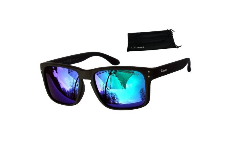 Rennec Sonnenbrille (Herren Markenbrille mit Brillenbeutel) Gläser Polarisiert Grün Blau Verspiegelt stabile 3in2 Bügelgelenke von Rennec