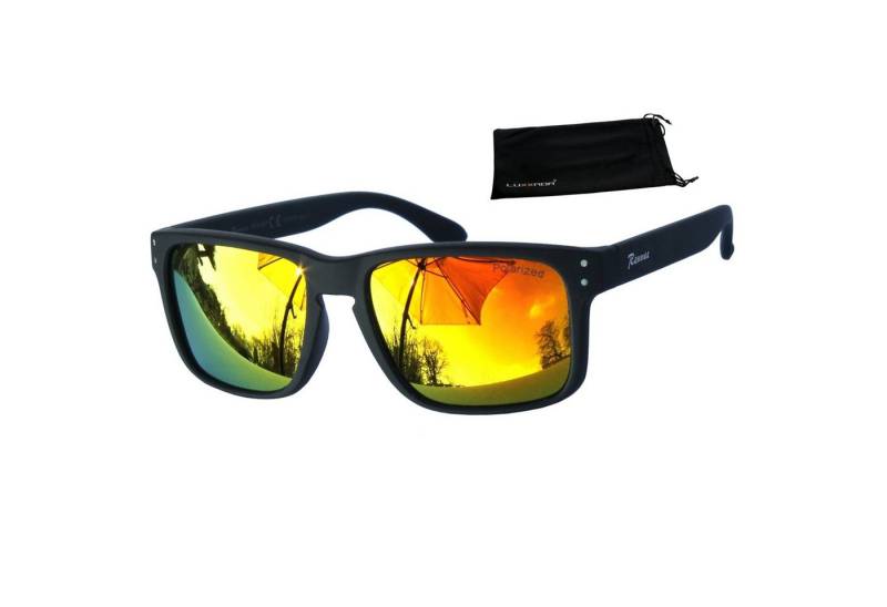 Rennec Sonnenbrille (Herren Markenbrille mit Brillenbeutel) Gläser Polarisiert Orange Verspiegelt stabile 3in2 Bügelgelenke von Rennec