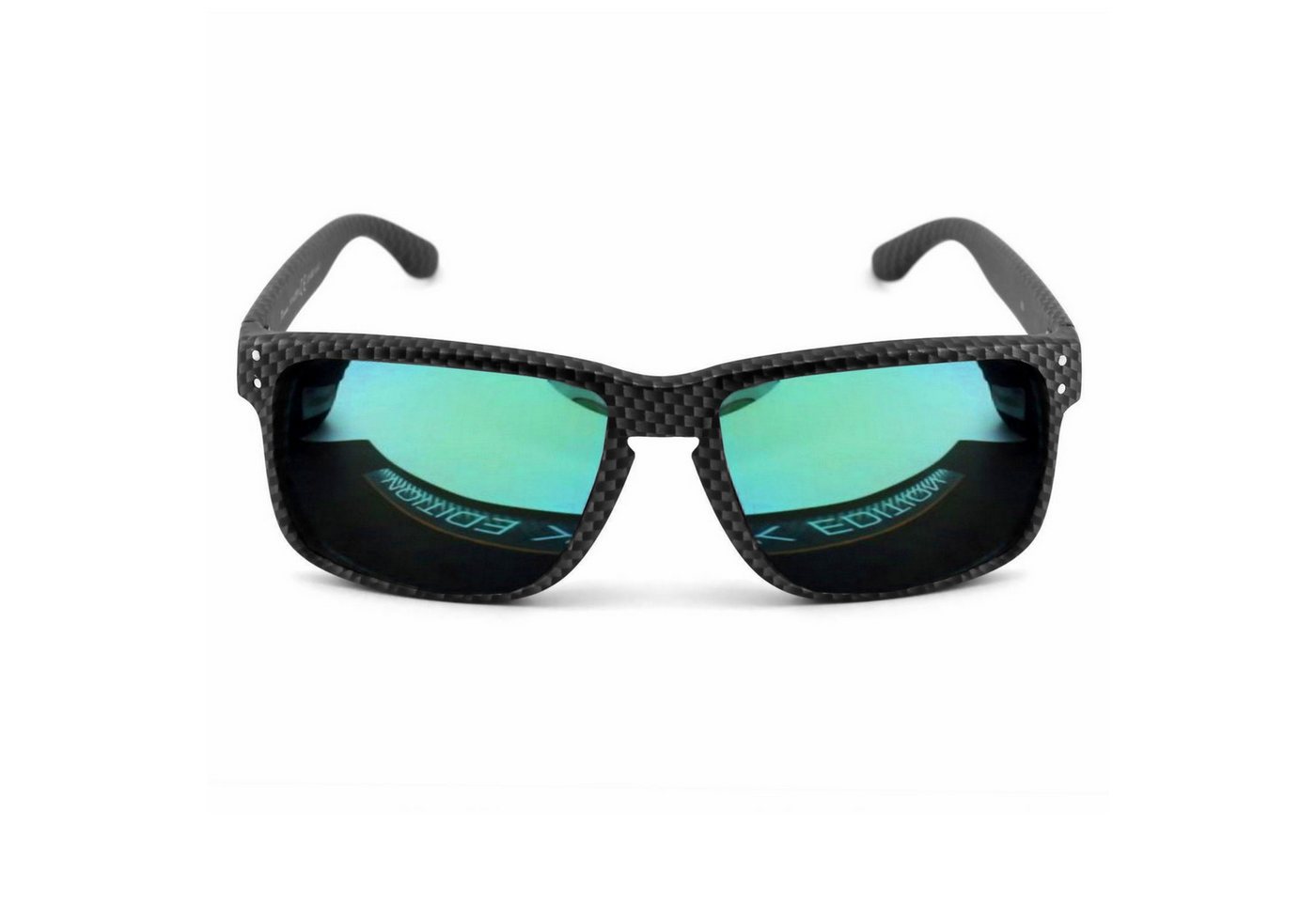 Rennec Sonnenbrille (Herren Motorsport Brille mit Brillenbeutel) Brille in Carbon Optik stabile Gelenke und Türkis Verspiegelte Gläser von Rennec