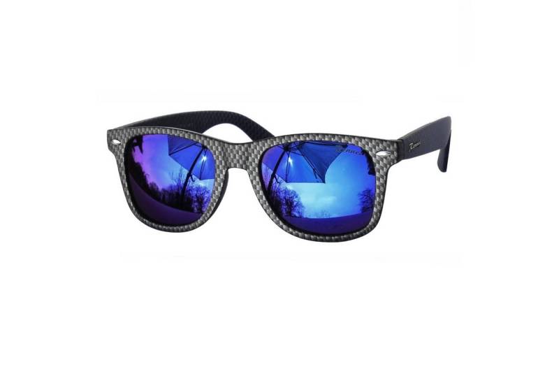 Rennec Sonnenbrille (Markenbrille in Carbon Optik mit Brillenbeutel) Retro Brille stabile 3in2 Gelenke Gläser Verspiegelt Getönt von Rennec