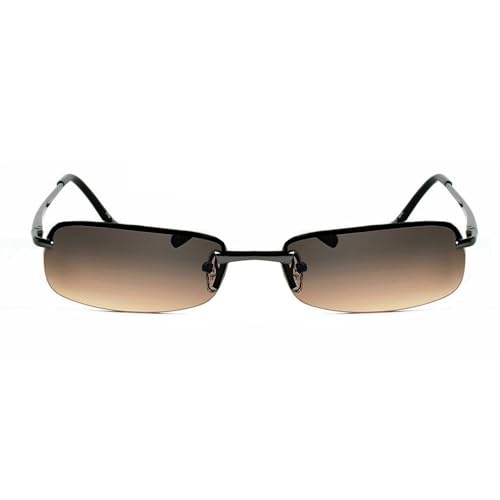 Rennec Sonnenbrille Schmal Rechteckig Klein Braun Verlaufsgetönt Damen Herren Edelstahl Festivalbrille von Rennec