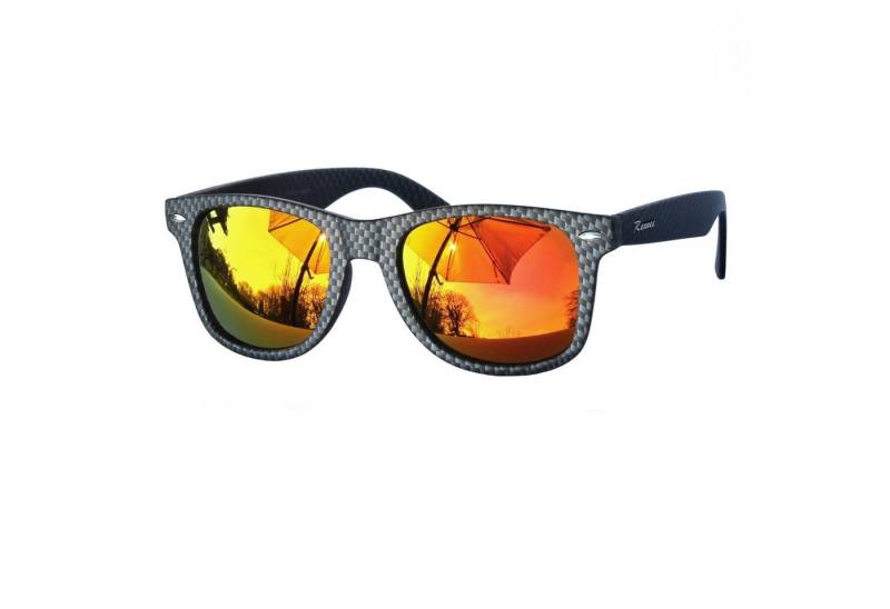 Rennec Sonnenbrille (Markenbrille in Carbon Optik mit Brillenbeutel) Retro Brille mit stabile 3in2 Edelstahlgelenke und Verspiegelte Gläser Rennec Sonnenbrille (Markenbrille in Carbon Optik mit Brillenbeutel) Retro Brille mit stabile 3in2 Edelstahlgelenke und Verspiegelte Gläser von Rennec