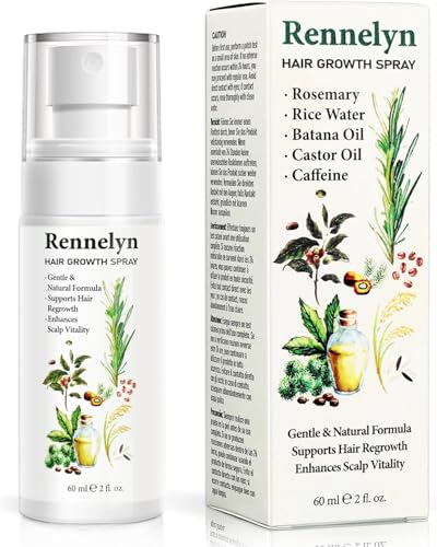 Natürliches Haaröl Spray zur Beschleunigung des Haarwachstums: mit Rosmarinöl, Castor Oil, Batana-Öl, Reiswasser, Koffein und Biotin, geeignet für Männer und Frauen 60 ML von Rennelyn