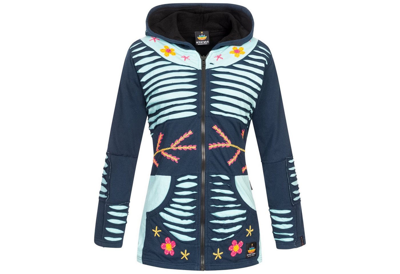 RennerXXL Fleecejacke Ankerglut Nepalliebe Damen Patchwork Jacke - Handarbeit RennerXXL Fleecejacke Ankerglut Nepalliebe Damen Patchwork Jacke - Handarbeit von RennerXXL