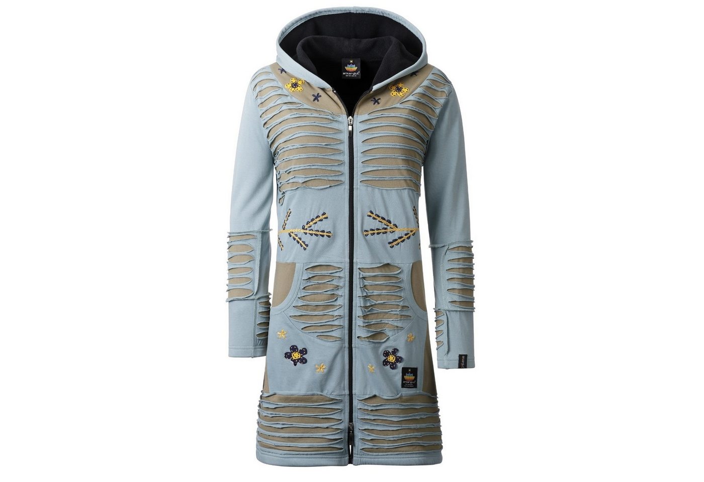 ankerglut Funktionsjacke Ankerglut Stern Damen Patchwork Mantel / Long Jacke + Große Größen Warme Patchworkjacke mit Fleecefutter und Kapuze von ankerglut