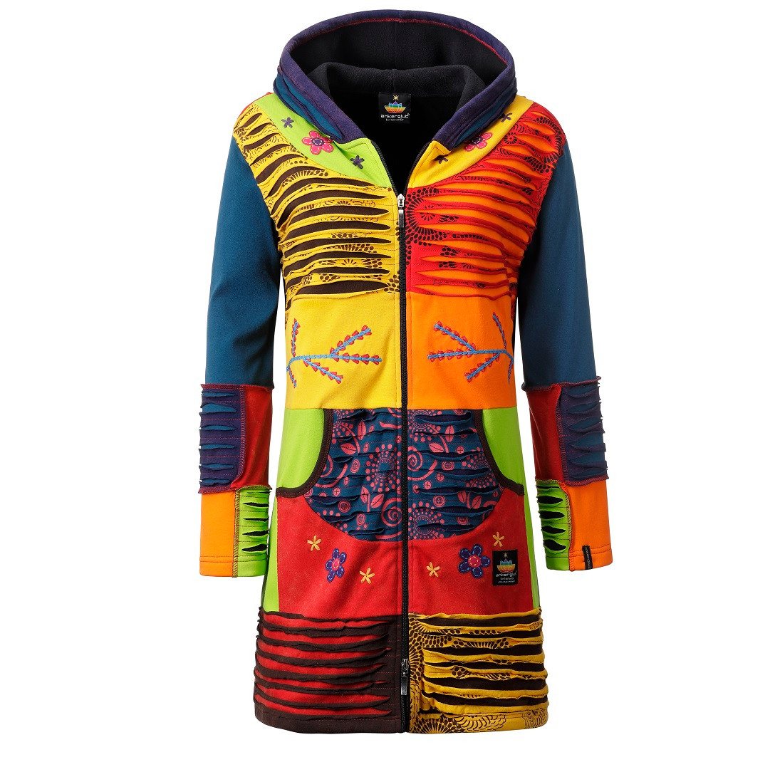 ankerglut Funktionsjacke Ankerglut Stern Damen Patchwork Mantel / Long Jacke + Große Größen Warme Patchworkjacke mit Fleecefutter und Kapuze von ankerglut