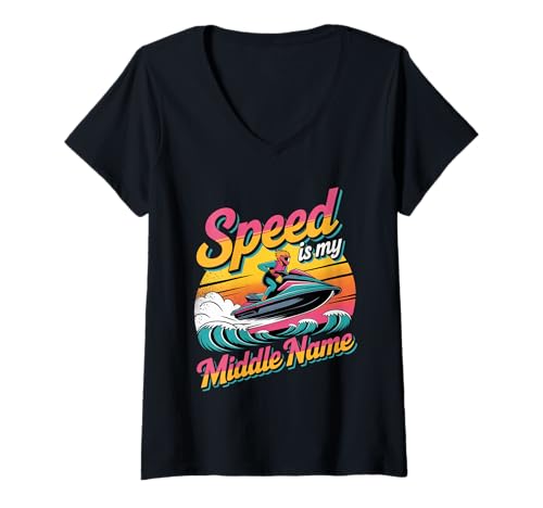 Damen Speed is My Middle Name Fahrer Rennfahrer Fahren - T-Shirt mit V-Ausschnitt Damen Speed is My Middle Name Fahrer Rennfahrer Fahren - T-Shirt mit V-Ausschnitt von Rennfahrer Adrenalinauto Sportleben