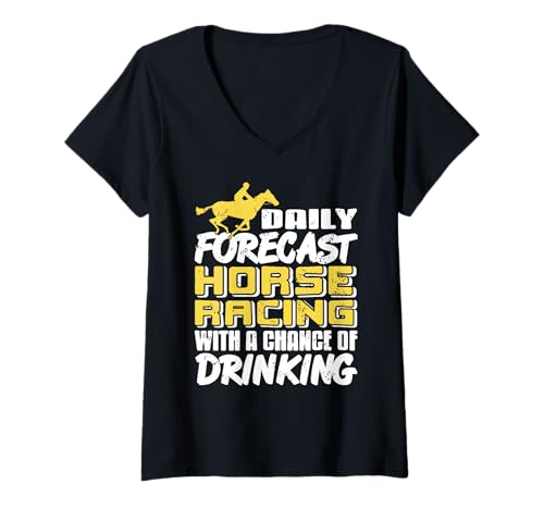 Damen Pferderenn-Vorhersage mit Scherz am Renntag T-Shirt mit V-Ausschnitt Damen Pferderenn-Vorhersage mit Scherz am Renntag T-Shirt mit V-Ausschnitt von Rennfans mit Humor und Durst auf Spaß