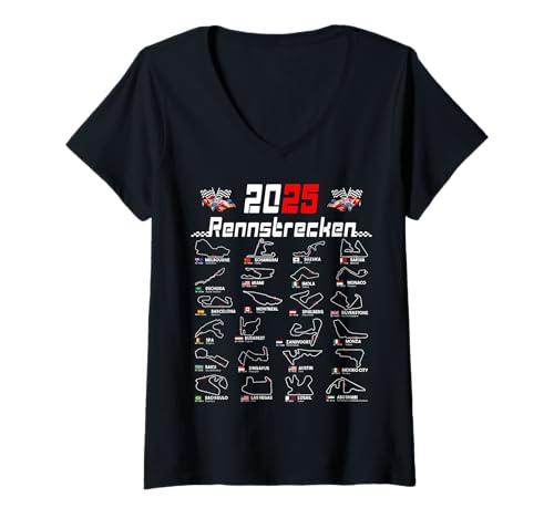 Damen 2025 Rennstrecken Grafik für Motorsport Fans T-Shirt mit V-Ausschnitt Damen 2025 Rennstrecken Grafik für Motorsport Fans T-Shirt mit V-Ausschnitt von Rennstrecken 2025 Motorsport Fan