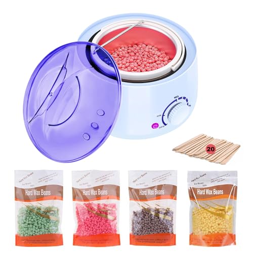 Wachswärmer, komplettes Set, Wachserhitzer-Haarentfernungs-Set mit einstellbarer Temperatur für Männer und Frauen, mit 4 verschiedenen Geschmacksrichtungen und 20 Wachs-Applikator-Sticks, schmerzlos Wachswärmer, komplettes Set, Wachserhitzer-Haarentfernungs-Set mit einstellbarer Temperatur für Männer und Frauen, mit 4 verschiedenen Geschmacksrichtungen und 20 Wachs-Applikator-Sticks, schmerzlos von Renohef