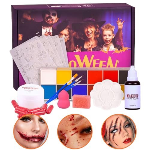 Renopfect Halloween Gesichtsbemalung - Halloween Gesichtsbemalung Set für Kinder,Abwaschbare Kostüm Schminke Partyzubehör Für Fest Geburtstag Feiertag Kinder Vampir Kostüm von Renopfect