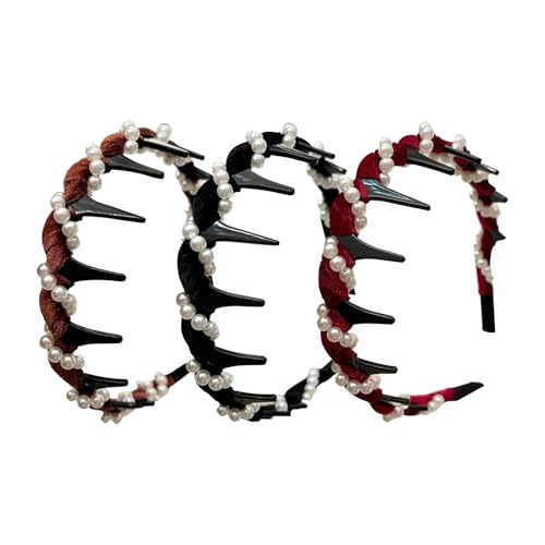Renopfect Zahnkopfband - Vintage Hoher Scheitel Kunstperlen Haarreif | 3 Stück Zahnhaarreif, Stylisches Frisurenaccessoire für Outdoor Reisen Geschäftsreise Zuhause Schule von Renopfect