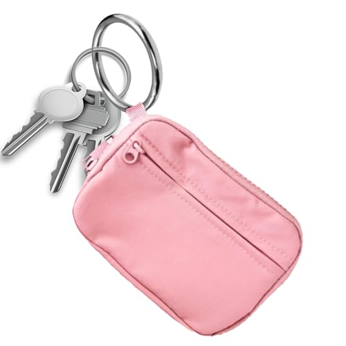 Schlüsselanhänger Geldbörse Für Damen,Multifunktion Reißverschluss-Wechseltasche, Kartenetui Mit Reißverschluss Und Ausweisfenster, Wasserdichtes Nylon-Schlüsselanhänger-Geldbörse Zum Einkaufen,Reisen von Renopfect