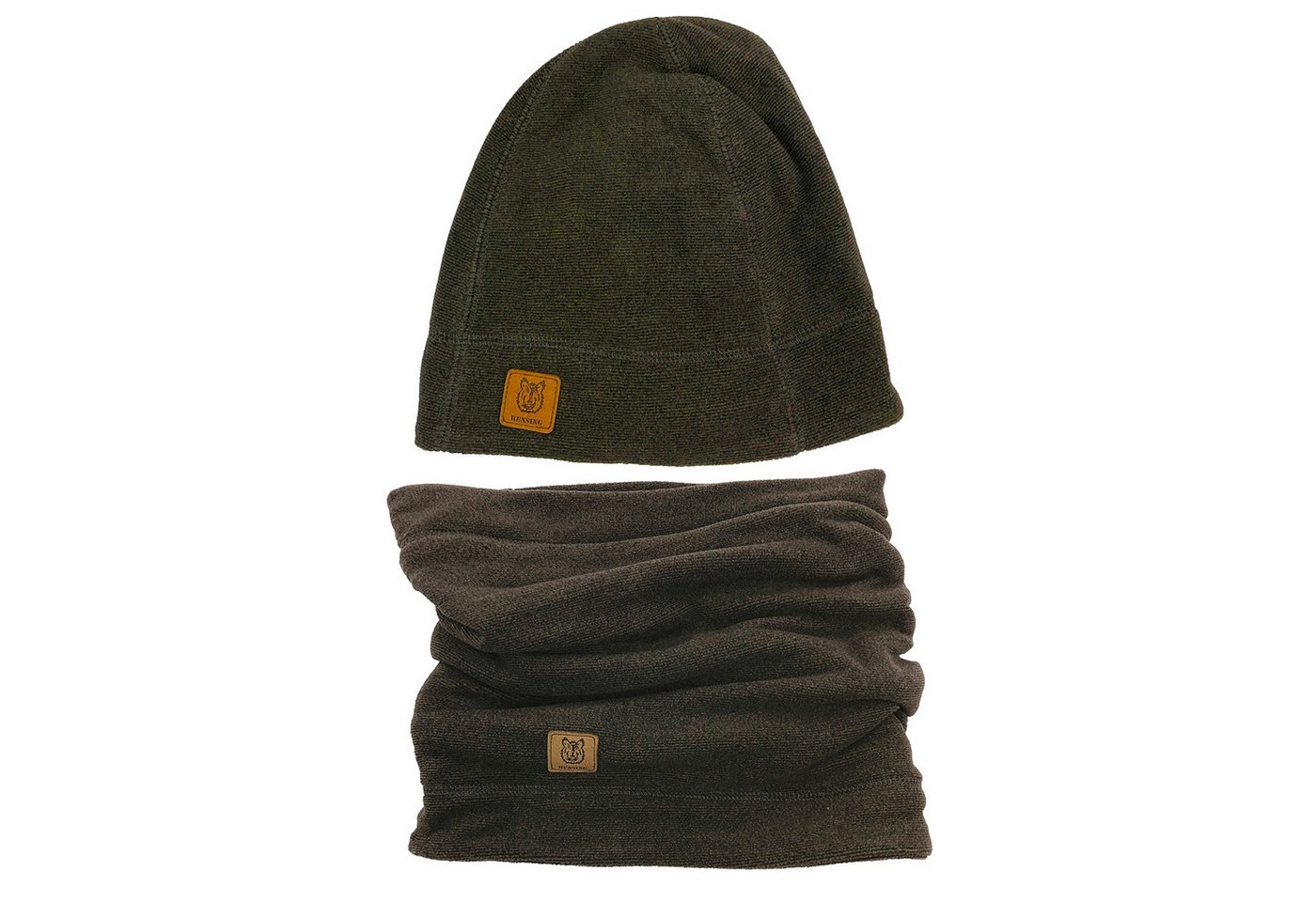 Rensing Fleecemütze Mütze und Loop Fleece-Set oliv/braun (Spar-Set, 1-St., Mütze und Schal) aus soften Materialmix von Rensing