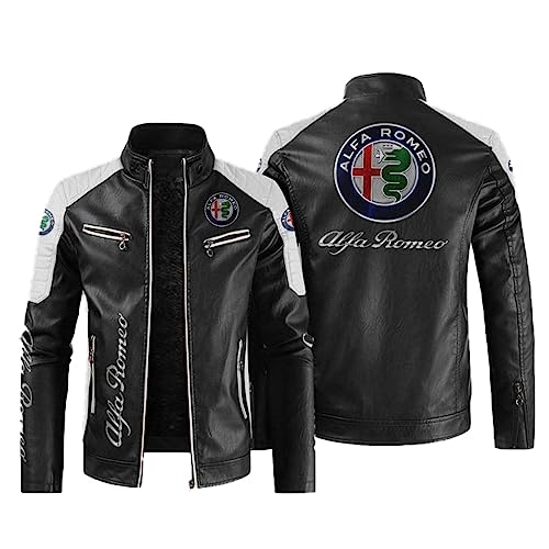 Motorrad Jacke, Alfa Ro-meo Lederjacke Herren Winter, Leather Jacket Men Casual-Black||XL von Renta