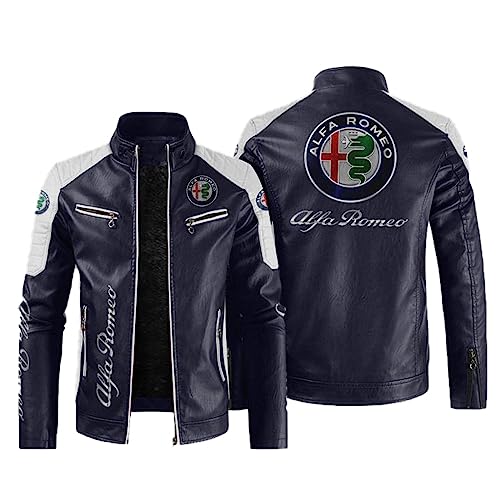 Motorrad Jacke, Alfa Ro-meo Lederjacke Herren Winter, Leather Jacket Men Casual-Navy||L von Renta