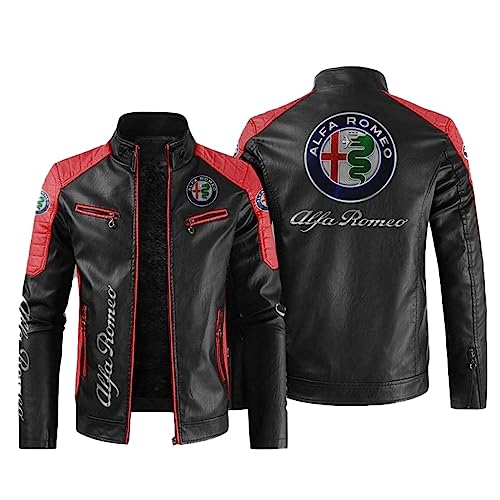 Motorrad Jacke, Alfa Ro-meo Lederjacke Herren Winter, Leather Jacket Men Casual-Red||3XL von Renta