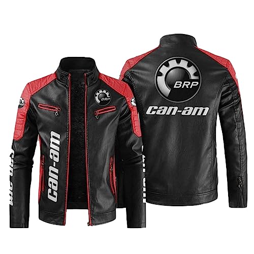 Renta Ubergangsjacke Herren, Can-am Lederjacke Herren Motorrad, Lederjacke Herren Gefüttert Winter-Red||4XL von Renta