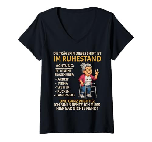 Damen Rente Pension Ruhestand lustiges Frauen Rentner T-Shirt mit V-Ausschnitt Damen Rente Pension Ruhestand lustiges Frauen Rentner T-Shirt mit V-Ausschnitt von Rente Alterszeit Geschenk für Frau mit Humor