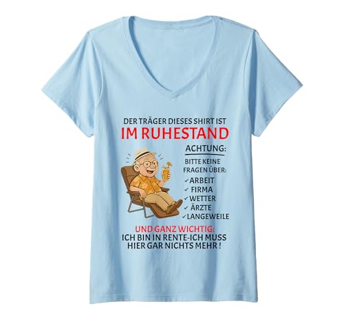 Damen Rente Pension Ruhestand lustiges Männer Rentner T-Shirt mit V-Ausschnitt Damen Rente Pension Ruhestand lustiges Männer Rentner T-Shirt mit V-Ausschnitt von Rente Alterszeit Geschenk für Mann mit Humor