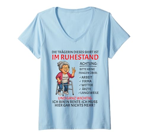 Damen Rente Pension Ruhestand lustiges Frauen Rentner T-Shirt mit V-Ausschnitt Damen Rente Pension Ruhestand lustiges Frauen Rentner T-Shirt mit V-Ausschnitt von Rente Alterszeit Geschenk für die Frau mit Humor