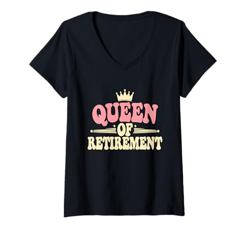 Damen Lustige Pensionierte Oma Königin des Ruhestands T-Shirt mit V-Ausschnitt von Rente Outfit Frauen
