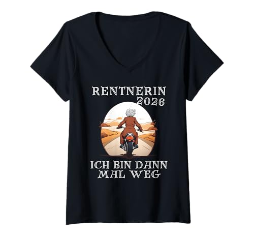 Damen Rentnerin 2026 mit Motorrad zum Ruhestand Rente 2026 T-Shirt mit V-Ausschnitt Damen Rentnerin 2026 mit Motorrad zum Ruhestand Rente 2026 T-Shirt mit V-Ausschnitt von Renteneintritt 2026 Rentnerin mit Motorrad 2026