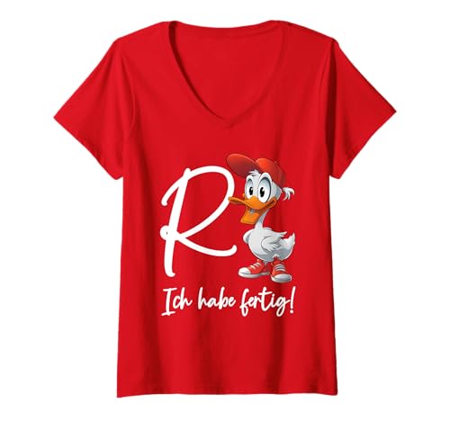 Damen Groovige Rente Ente Rentner R Ente Lustig Ruhestand Pension T-Shirt mit V-Ausschnitt von Renteneintritt Geschenk Männer Ich habe fertig Co.