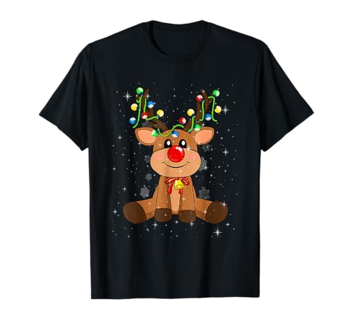 Rentier Rote Nase Weihnachtsshirt Damen Herren Kinder T-Shirt von Rentier Mädchen mit der roten Nase Weihnachten süß