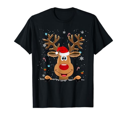 Rentier Rote Nase Weihnachtsshirt Kinder Damen Herren T-Shirt von Rentier Mädchen mit der roten Nase Weihnachten süß