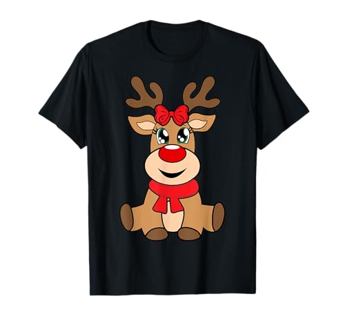Rentier rote Nase Weihnachtspullover Mädchen Damen Herren T-Shirt von Rentier Mädchen mit der roten Nase Weihnachten süß