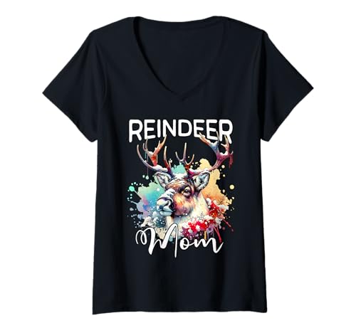 Damen Reindeer Mom Rentier Mama T-Shirt mit V-Ausschnitt von Rentier Mama Für Damen