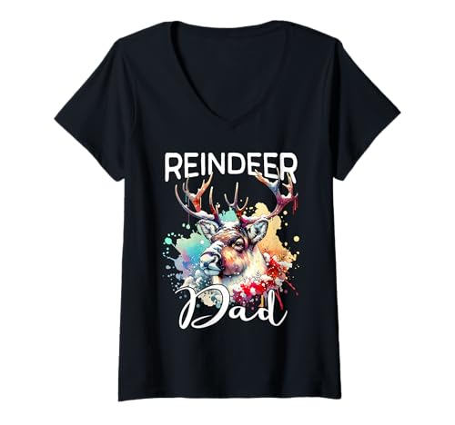 Damen Reindeer Dad Rentier Papa T-Shirt mit V-Ausschnitt von Rentier Papa Für Herren