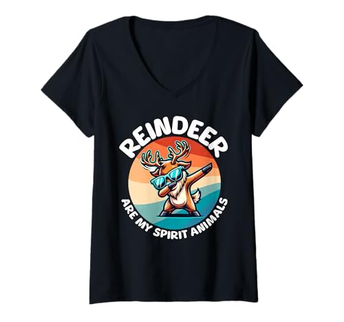 Damen Rentier Spirit Animal Reindeer T-Shirt mit V-Ausschnitt von Rentier Sprüche Für Damen Und Herren