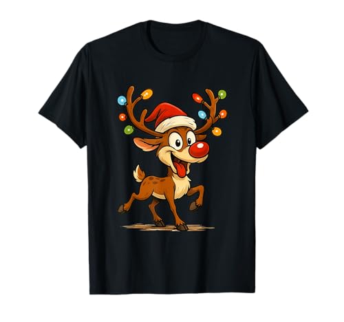 Lustig Weihnachtsshirt Damen Herren Kinder Rentier Rote Nase T-Shirt von Rentier Weihnachten Weihnachtsshirt Damen Herren