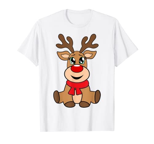 Rentier Weihnachtspullover Weihnachtspulli Damen Herren Kids T-Shirt von Rentier mit der roten Nase Weihnachten lustig süß