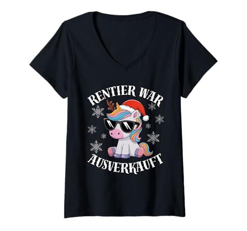 Damen Rentier war Ausverkauft Lustiger Weihnachts-Einhorn Slogan T-Shirt mit V-Ausschnitt Damen Rentier war Ausverkauft Lustiger Weihnachts-Einhorn Slogan T-Shirt mit V-Ausschnitt von Rentier war Ausverkauft Lustiger Weihnachts Spruch