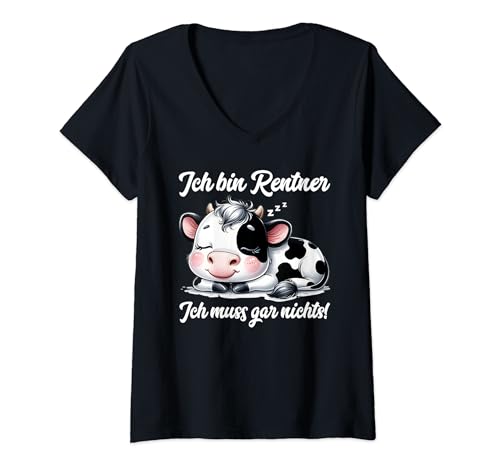 Damen Ruhestand Rentner Spruch Für Männer & Frauen Rente Kuh T-Shirt mit V-Ausschnitt von Rentner T-Shirt Geschenke Mann Frau