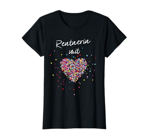 Rentner mit Herz Arbeitsleben Geschenk Damen T-Shirt Schwarz S Herz-Klassisch Kurzarm Rundhals Pensionärin Geschenk Weihnachten Seniorinnen von Rentner mit Herz Arbeitsleben Geschenk