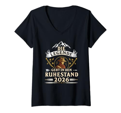 Damen Die Legende geht in Ruhestand 2026 T-Shirt mit V-Ausschnitt von Rentner zur Pension Ruhestand 2026