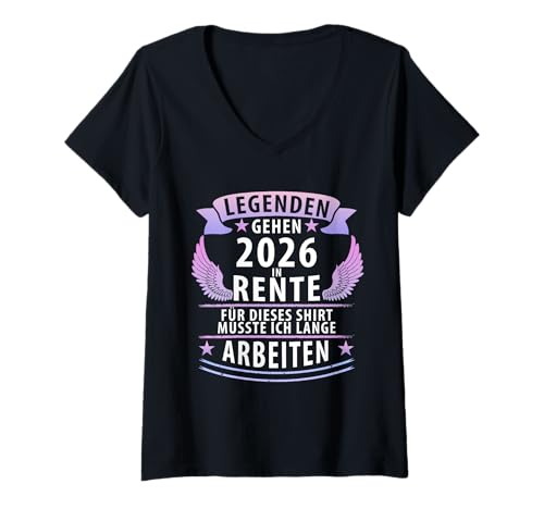 Damen Legenden gehen 2026 in Rente | Lustiges Renten Geschenk T-Shirt mit V-Ausschnitt von Rentner zur Pension Ruhestand 2026