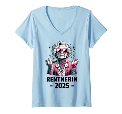 Damen Lustiges Rentnerin 2025 Ruhestand – Oma mit Sonnenbrille T-Shirt mit V-Ausschnitt Damen Lustiges Rentnerin 2025 Ruhestand – Oma mit Sonnenbrille T-Shirt mit V-Ausschnitt von Rentnerin 2025 Rente Geschenke Eintritt Ruhestand