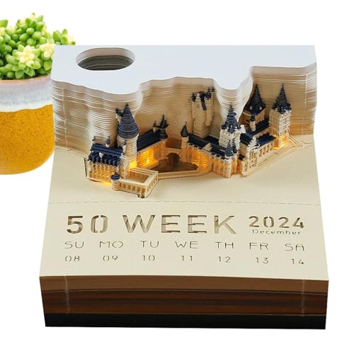 3D Kalender Abreißen 2024 | 3D Hand Zerkleinerte Baumhaus Notizblock, Schreibtisch Kalender Mit Lichtern, Kreative Tischkalender Memo Pad Papier, LED Kalender 2024 Tischkalender Mit 3D-Papiergravur von Renywosi