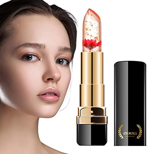 Crystal Flower Jelly Lippenstift - Flower Jelly Lipstick Temperaturänderung - Feuchtigkeitscreme Flower Lip Stick Langanhaltender nahrhafter Lippenbalsam Magic Color Change Lipgloss Renywosi von Renywosi