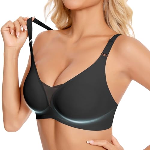 BH Damen Ohne Bügel Entlastungs Komfort Softschalen Nahtloser Stütz Bequemer Bügelloser Daily Essential Schalen Nahtlos BH Große Größen Damen Büstenhalter Gepolstert-Schwarz-3X Large von Renzalio