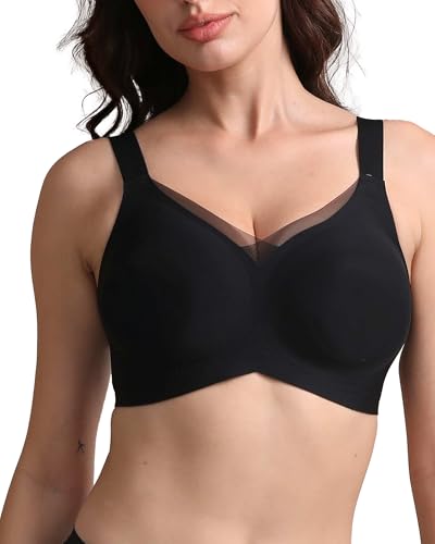 Renzalio BH Damen Ohne Bügel Push Up Nahtlos Bügellos große größen kleine brüste Anti-Sagging Zero Feel Bralette für Hängebrüste Bügelloser Stütz-Entlastungs-BH mit breitem -Black-Medium von Renzalio